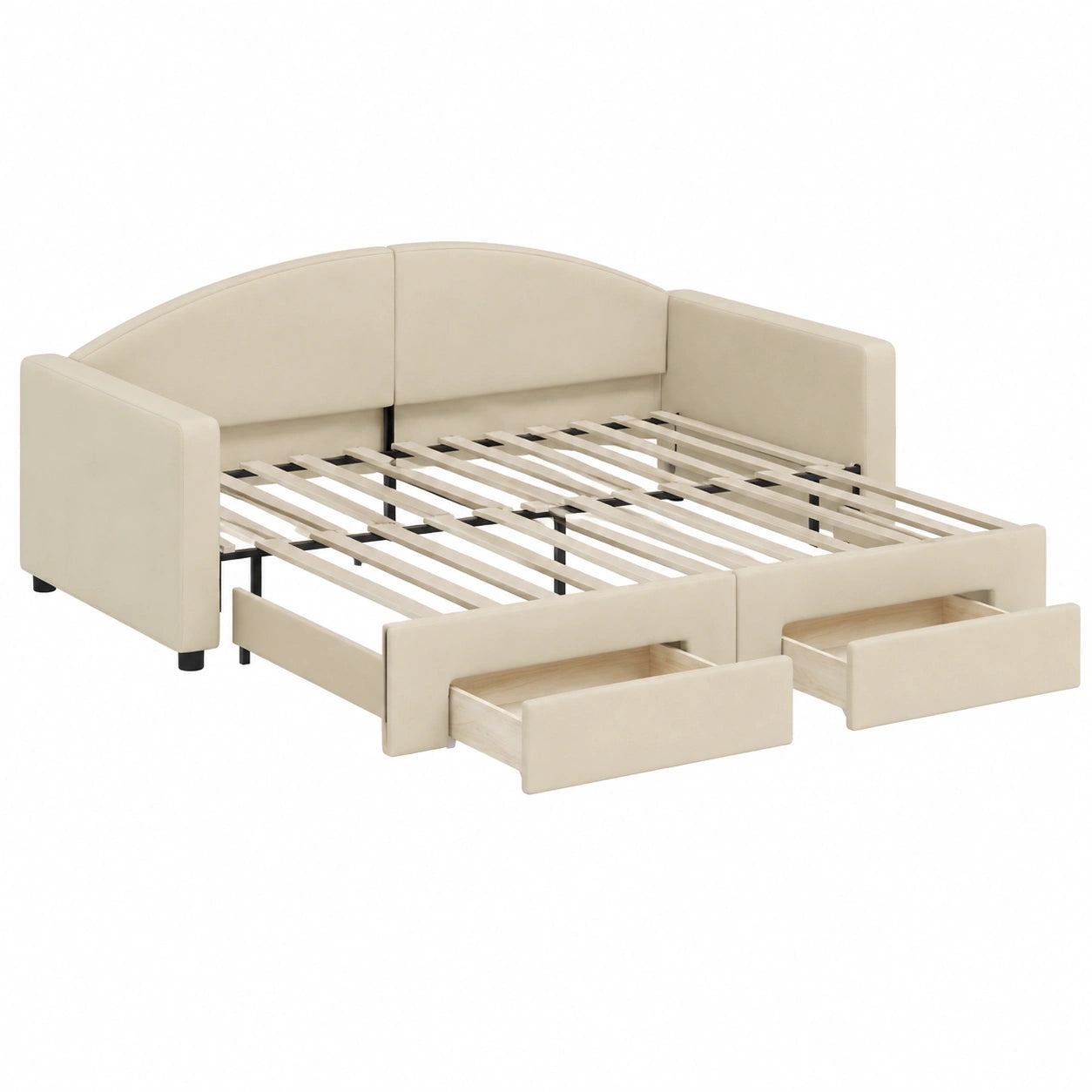 Lit de jour pratique avec rangement intégré 100x200 cm en tissu crème