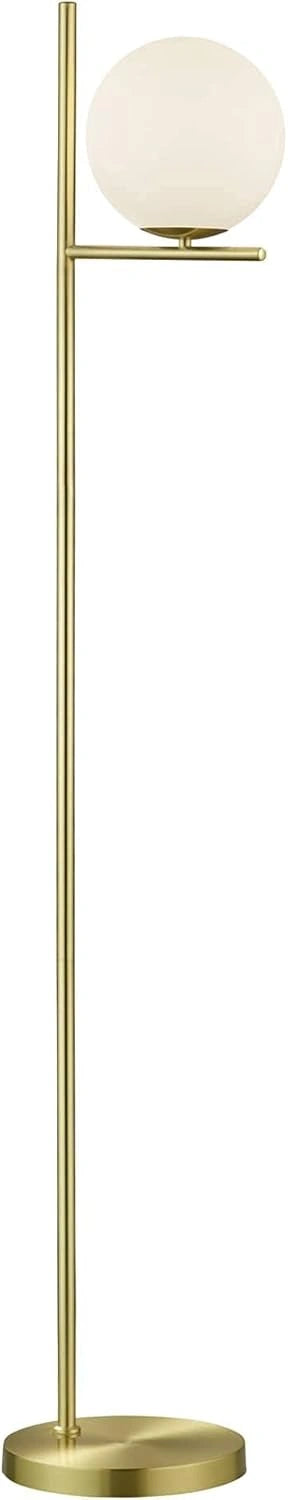 Lampadaire en Laiton Mat Trio Leuchten Pure avec Verre Blanc, Douille E14
