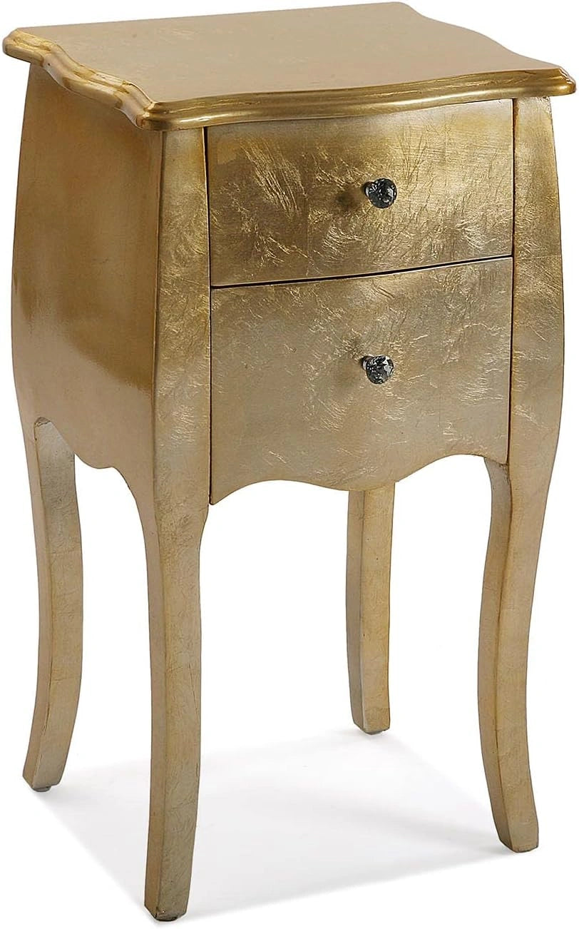 Table de Chevet Versa Cagliari Or avec 2 Tiroirs en Bois pour Salon ou Chambre, 71x35x40 cm