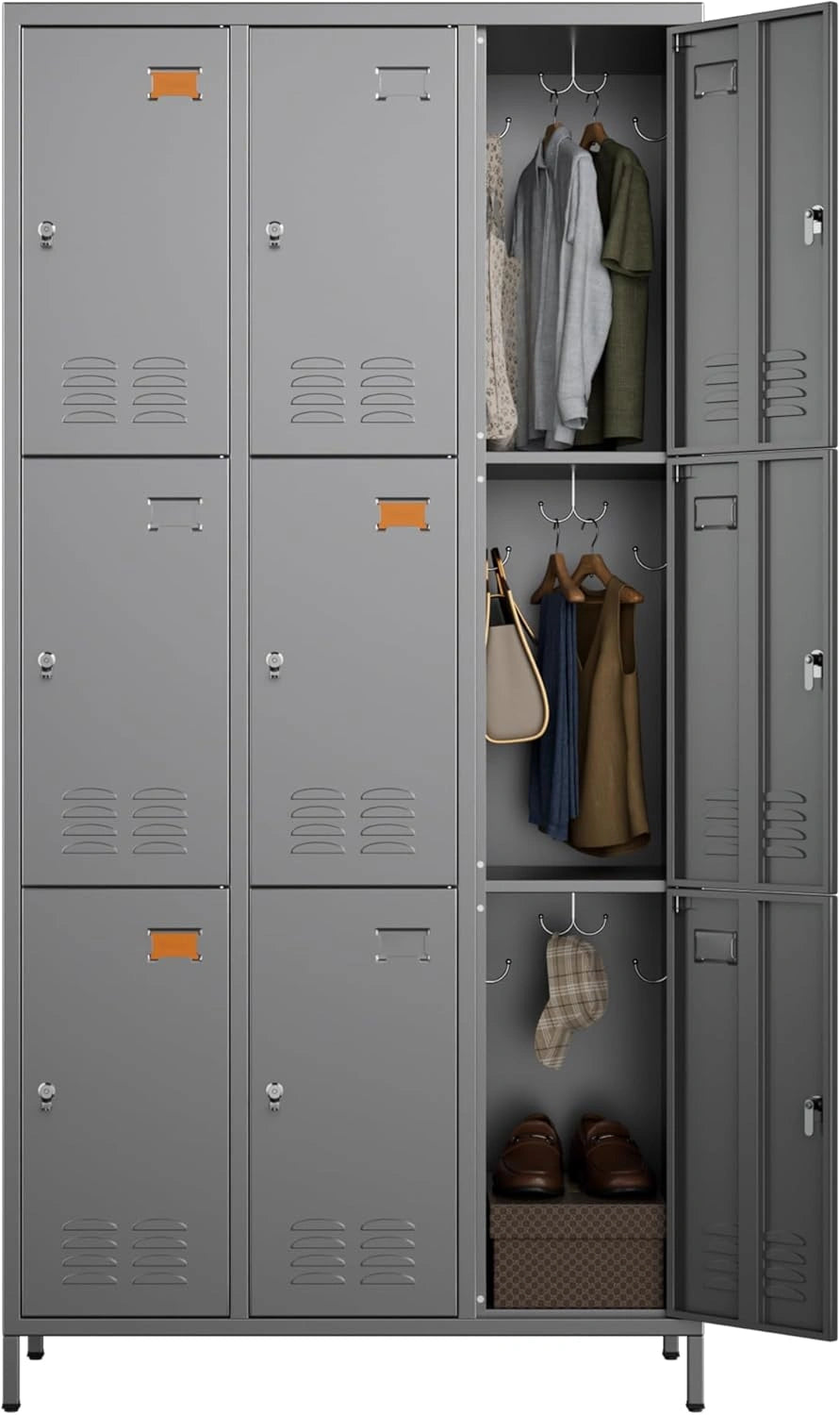 Armoire M¨¦tallique ¨¤ 9 Portes avec Crochets, Vestiaire Ventil¨¦ pour ¨¦coles et Bureaux, Gris Fonc¨¦