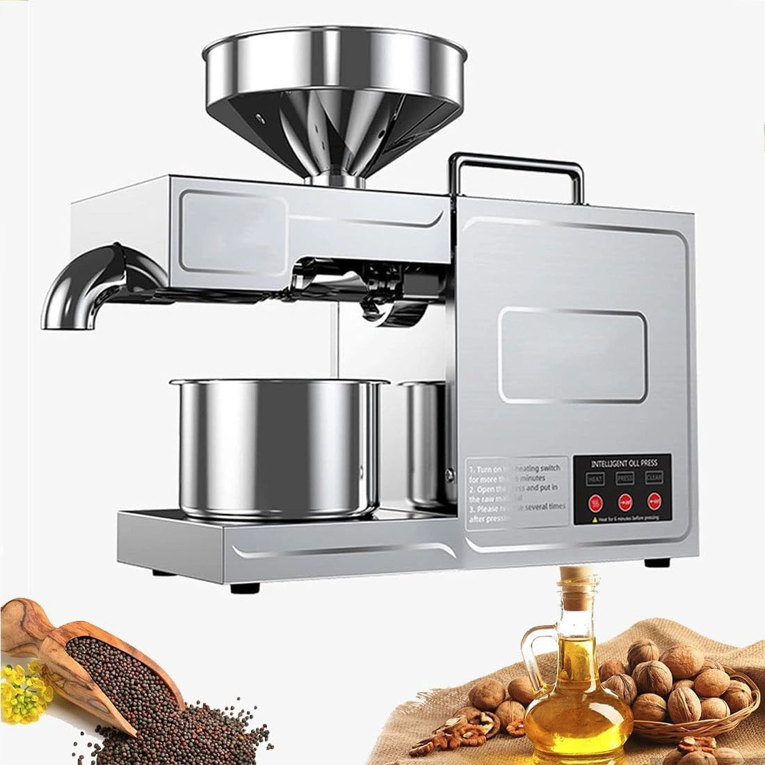 Presse ¨¤ Huile Automatique 820W - Extracteur Chaud/Froid en Acier Inoxydable