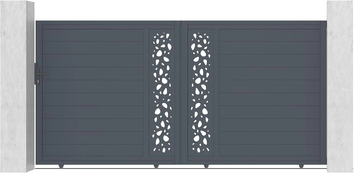 Portail Coulissant et Portillon en Aluminium Gris SUNNY 3,5m x 1m, Hauteur 180cm