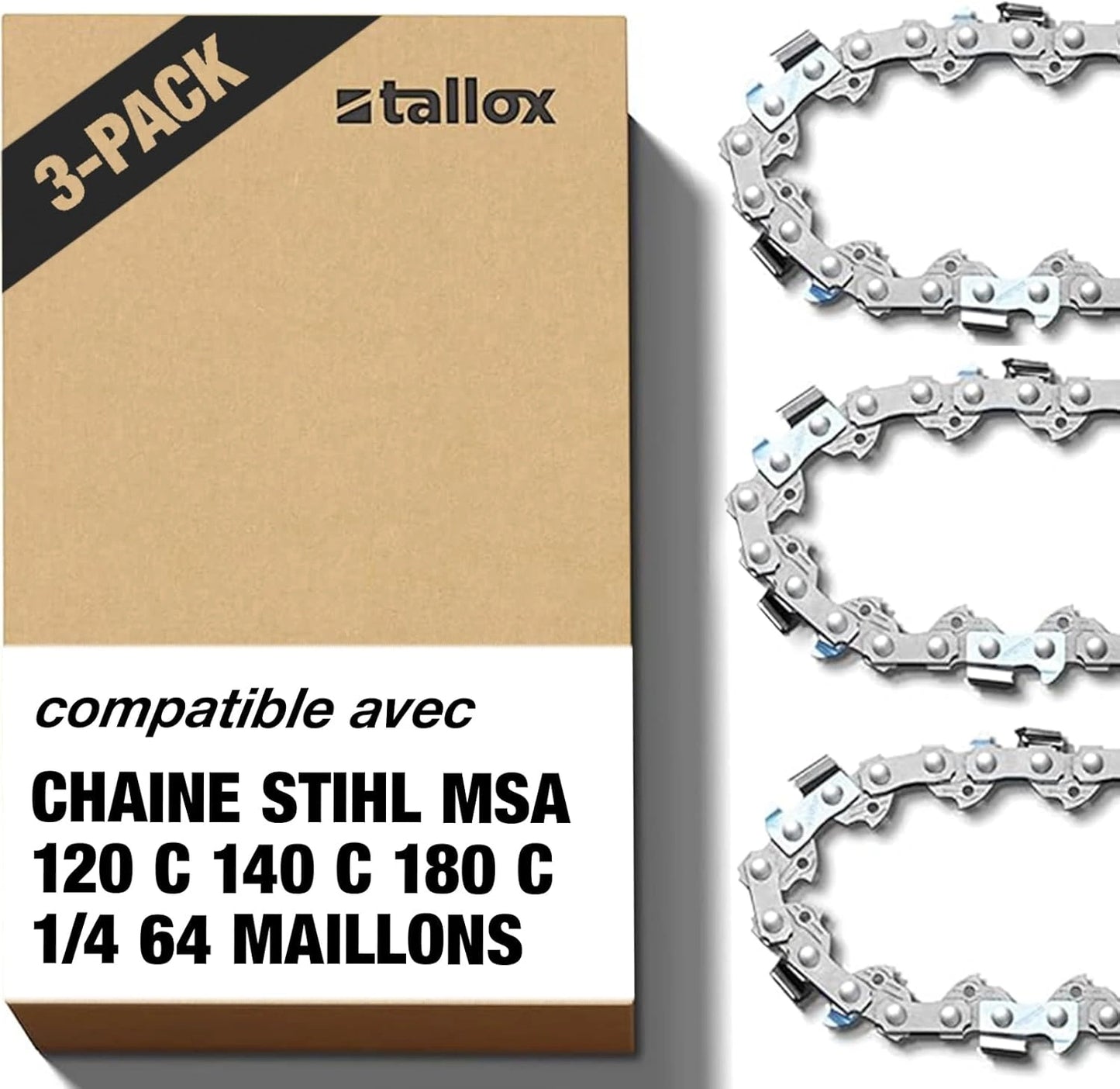 Lot de 3 cha?nes de tron?onneuse 1/4" 1,1 mm, 64 maillons - 30 cm, anti-retour