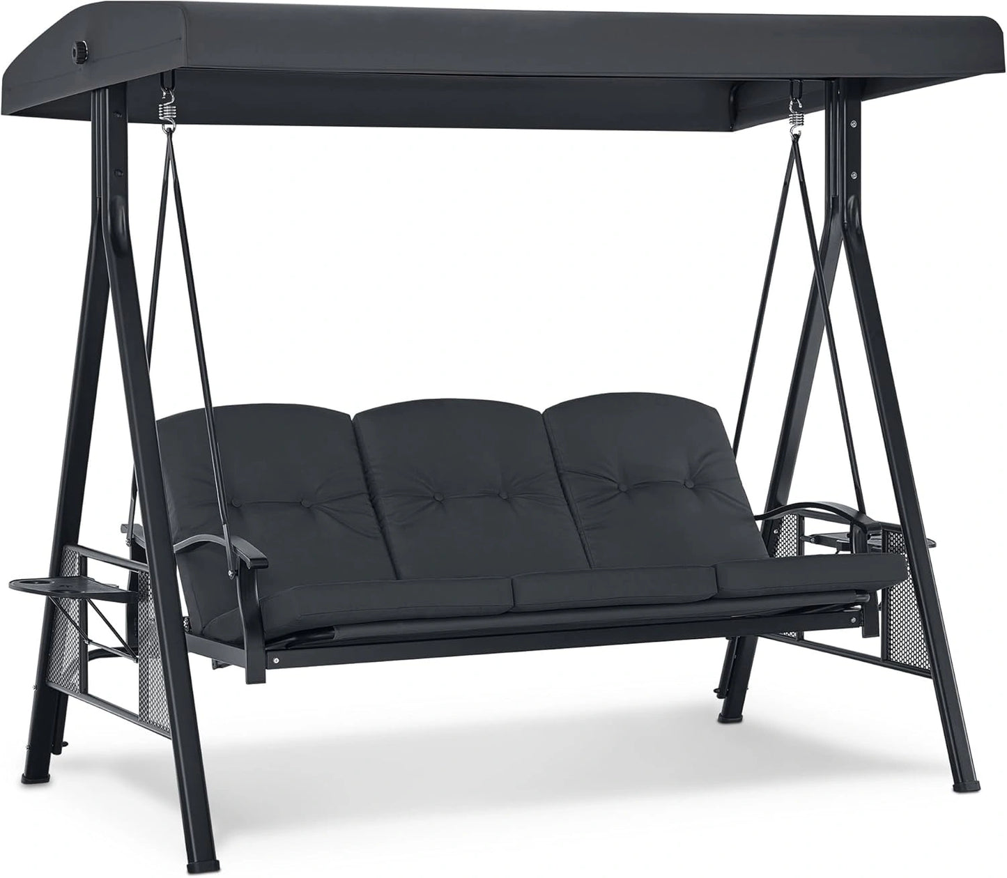Balancelle de Jardin 3 Places avec Toit R¨¦glable et Porte-Boisson, Capacit¨¦ 360kg