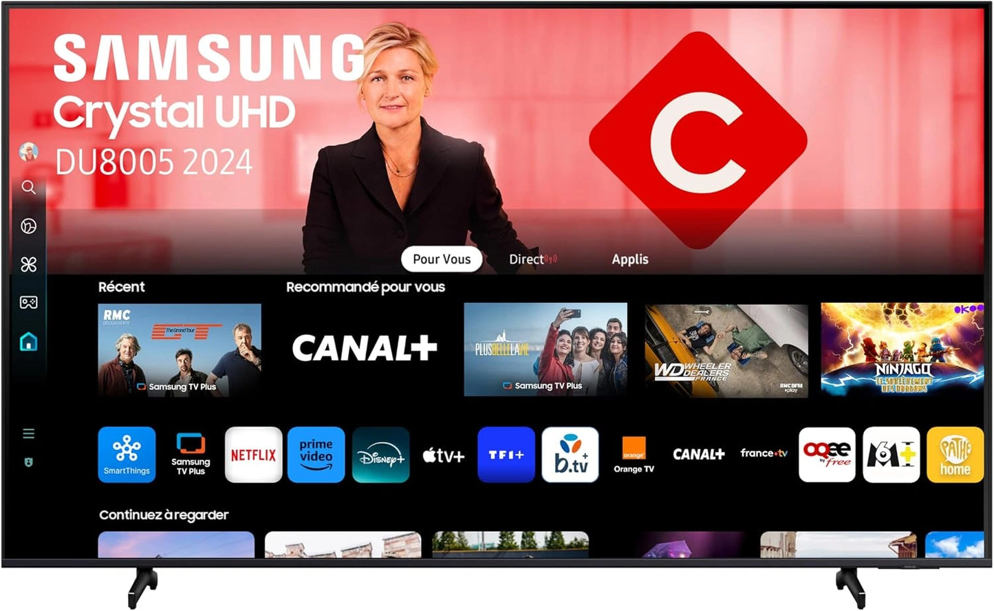 T¨¦l¨¦viseur Samsung Crystal UHD 4K 2024, 55 pouces, Smart TV avec Couleurs ¨¦poustouflantes, Pied R¨¦glable, Technologie Q-Symphony
