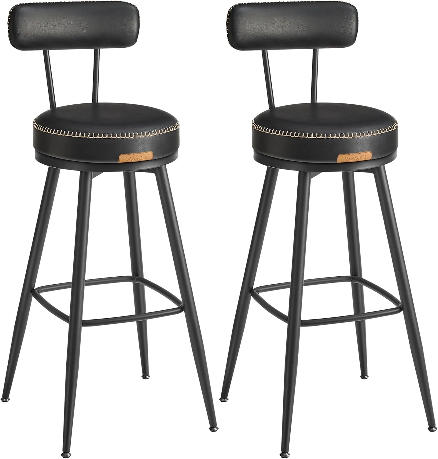 Tabourets de Bar en Similicuir Noir, Pivotants 360¡ã, Hauteur 76 cm - Lot de 2