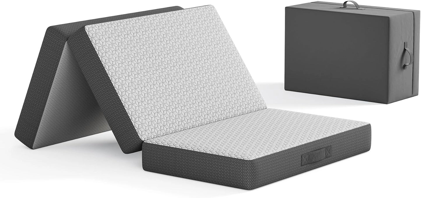 Matelas Pliable 140x190x15 cm avec Sac, Mousse ¨¤ M¨¦moire Gel pour Camping et Voyage, Gris