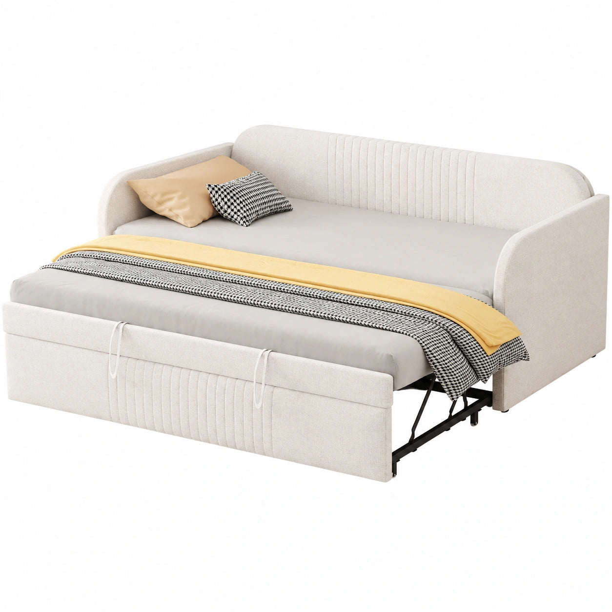 Canapé-lit Convertible 90/180 x 200 cm avec Lit Gigogne et Sommier à Lattes, pour Salon et Chambre