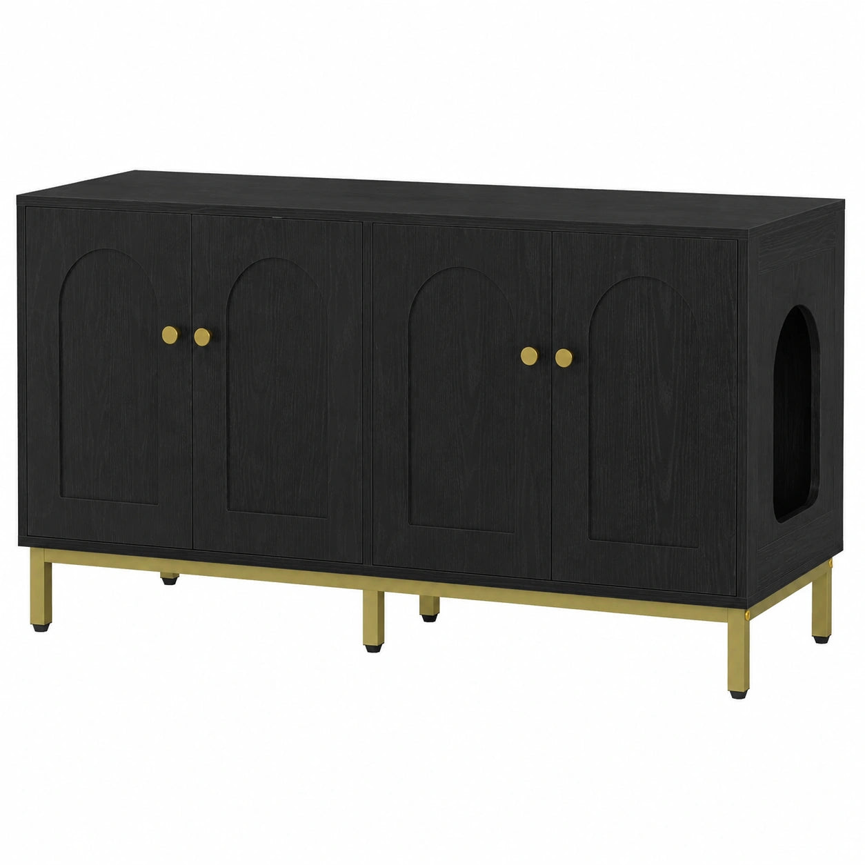 Meuble de Litière Caché pour Chats, Banc de Rangement 119cm, Couleur Noir et Or