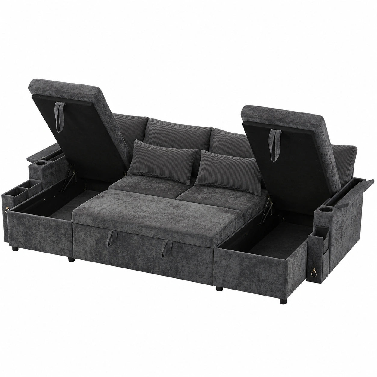 Canapé d'angle modulable en U avec méridienne et espace de rangement, 4 places, gris