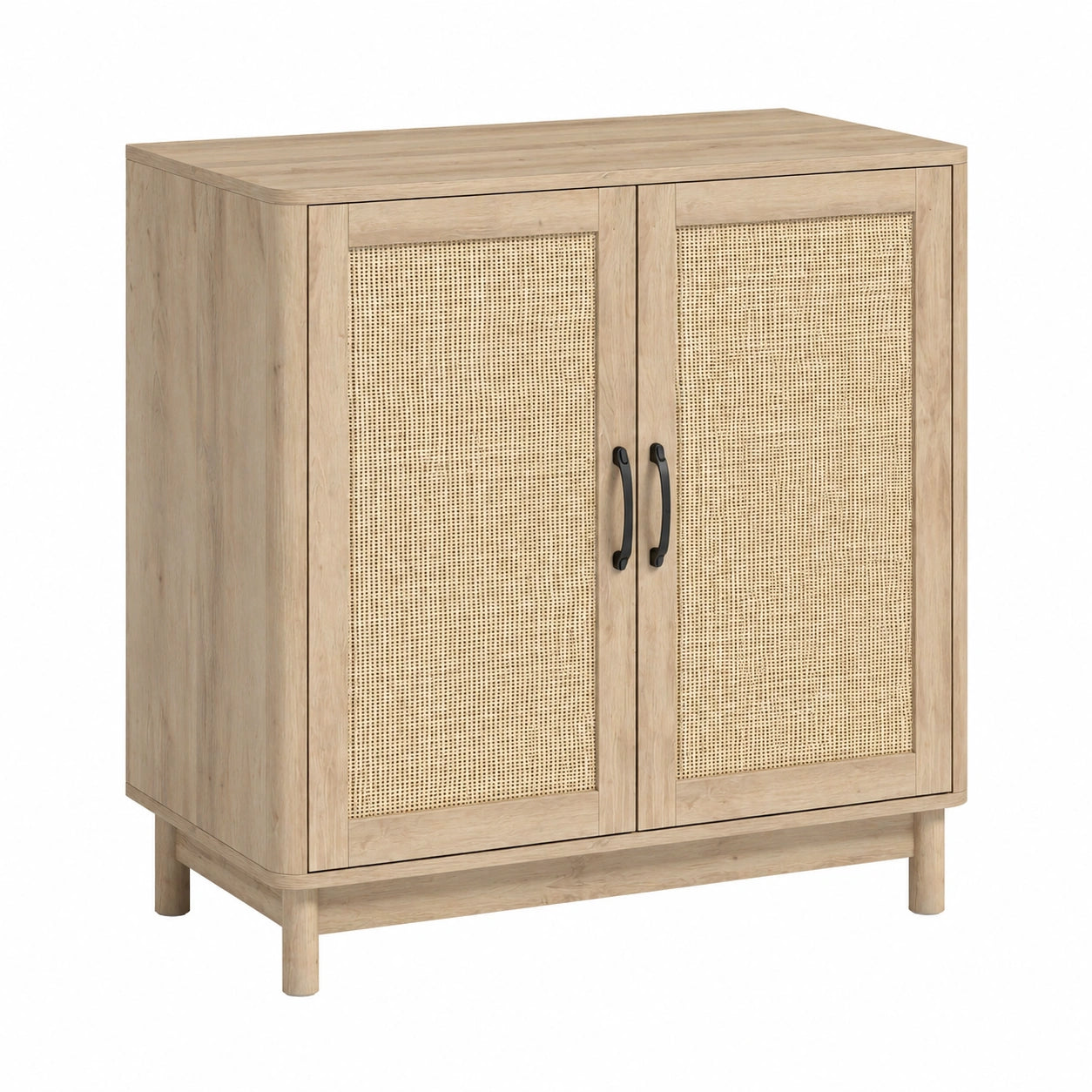Buffet de rangement en rotin avec étagère ajustable et design bohème