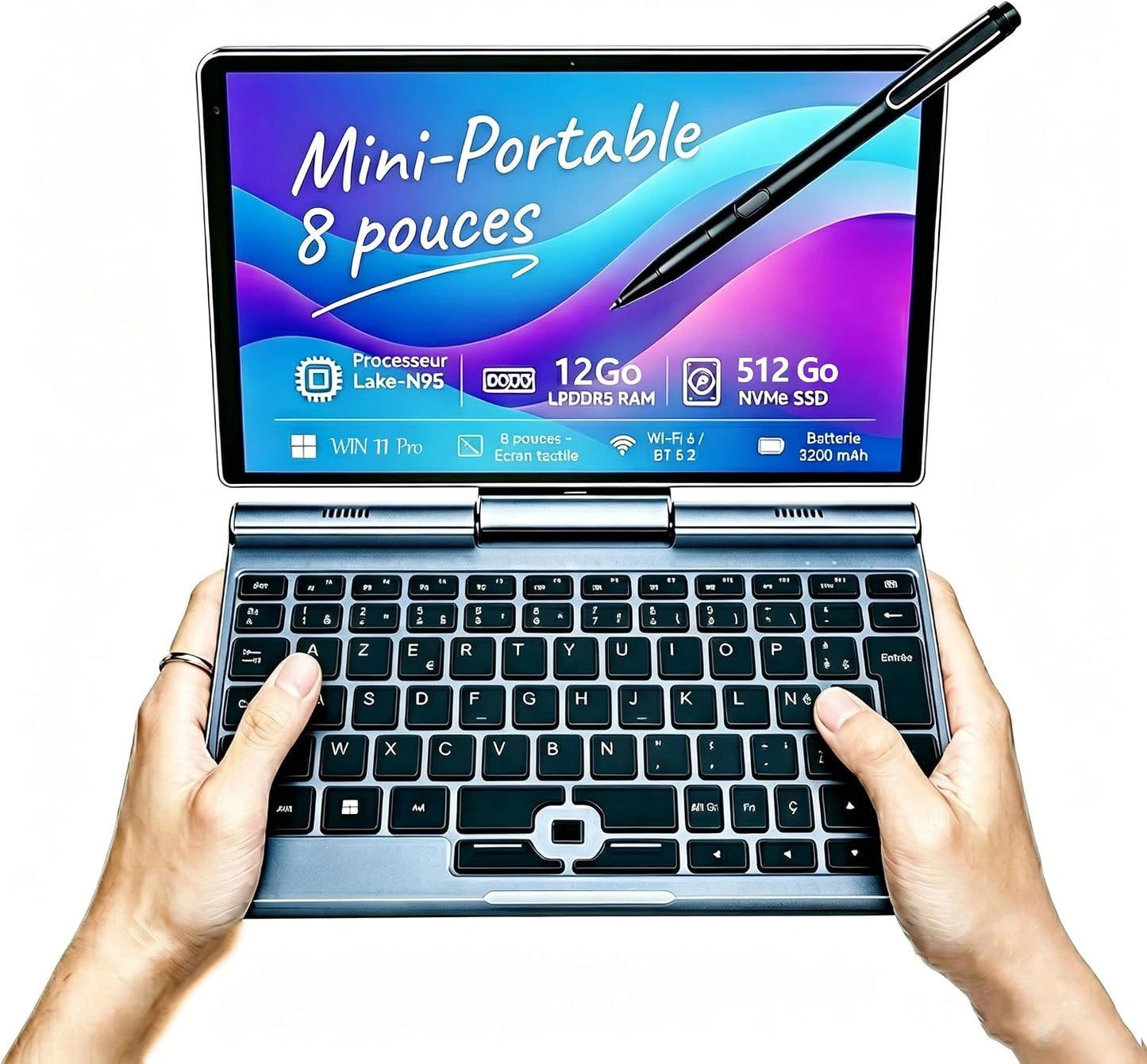 Ordinateur Portable 2 en 1 Tactile HD, Windows 11 Pro, 12 Go RAM, 512 Go SSD, Wi-Fi, Mod¨¨le N150
