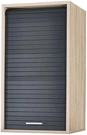 Armoire de Cuisine Ch¨ºne avec Rideau en Aluminium, 2 ¨¦tag¨¨res 40x72x35 cm - Noir