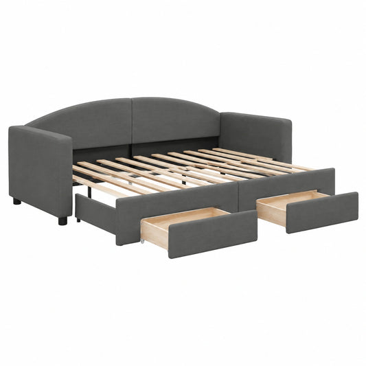 Lit gigogne moderne avec tiroirs de rangement, pour chambre ou salon, gris foncé 90x190 cm