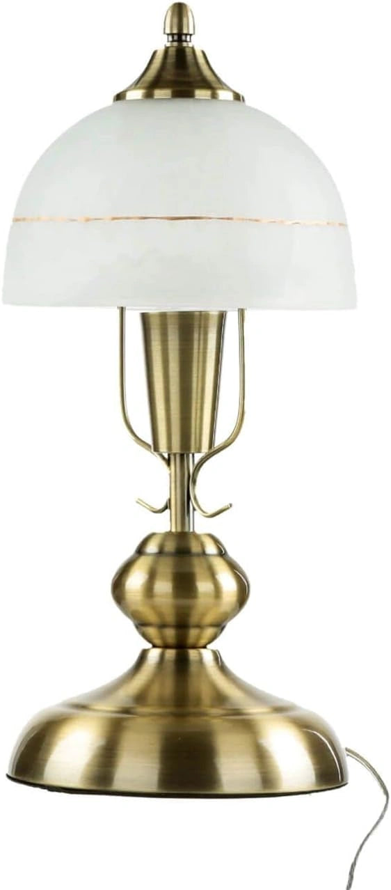 Lampe de table Art Nouveau en verre albatre et bronze, ampoule E14, avec interrupteur ¨¤ cordon, id¨¦ale pour chambre ou chevet
