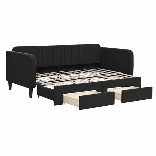 Canapé-lit avec Rangement et Lit Gigogne, Noir Velours 90x190 cm