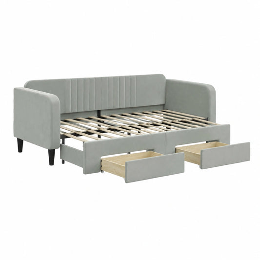 Lit de Jour avec Rangement en Velours Gris Clair 80x200cm