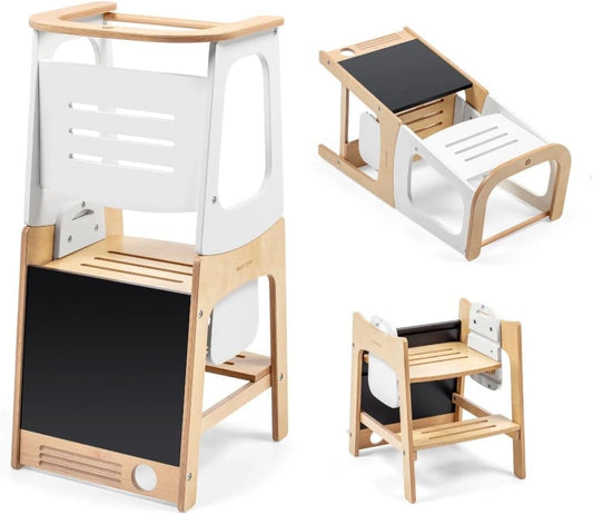 Tour d'Observation Montessori 3-en-1 en Bois pour Enfants par Maxi-COSI, Convertible en Table et Chaise, 1,5-99 Ans, 10-150 kg, Bois Naturel Certifi¨¦ FSC