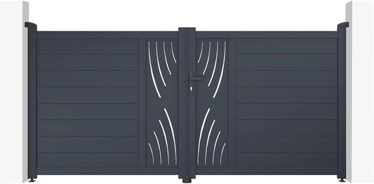 Portail Aluminium VELETA 3m x 1,4m Gris - Double Battant
