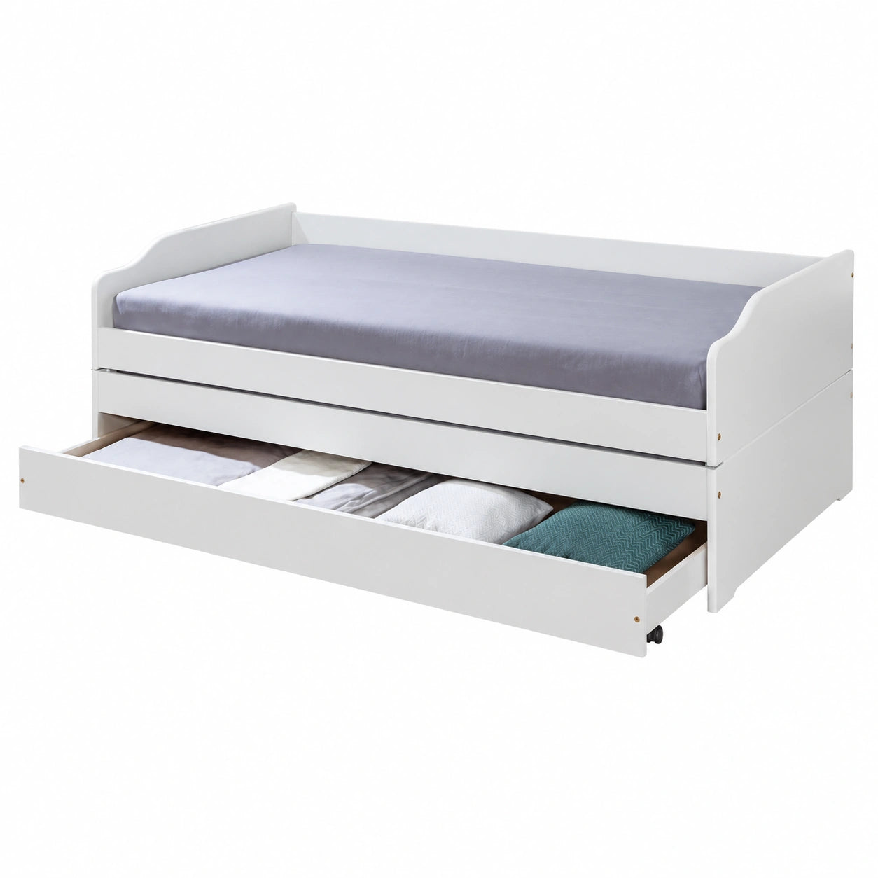 Lit Gigogne en Bois Massif Vernis Blanc 3 Places 90x200cm