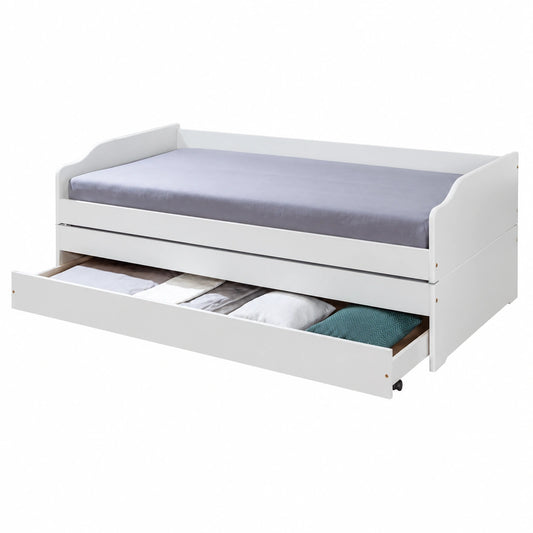 Lit Gigogne en Bois Massif Vernis Blanc 3 Places 90x200cm