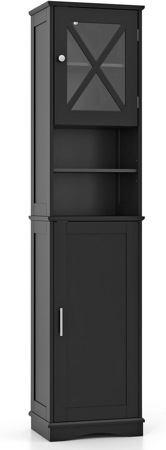 Colonne de Salle de Bain Moderne Noire avec Portes et ¨¦tag¨¨res R¨¦glables