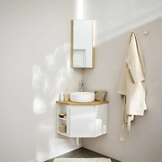 MOB-IN Ensemble Meuble Vasque d'Angle Sorrento avec Robinet et Armoire de Rangement