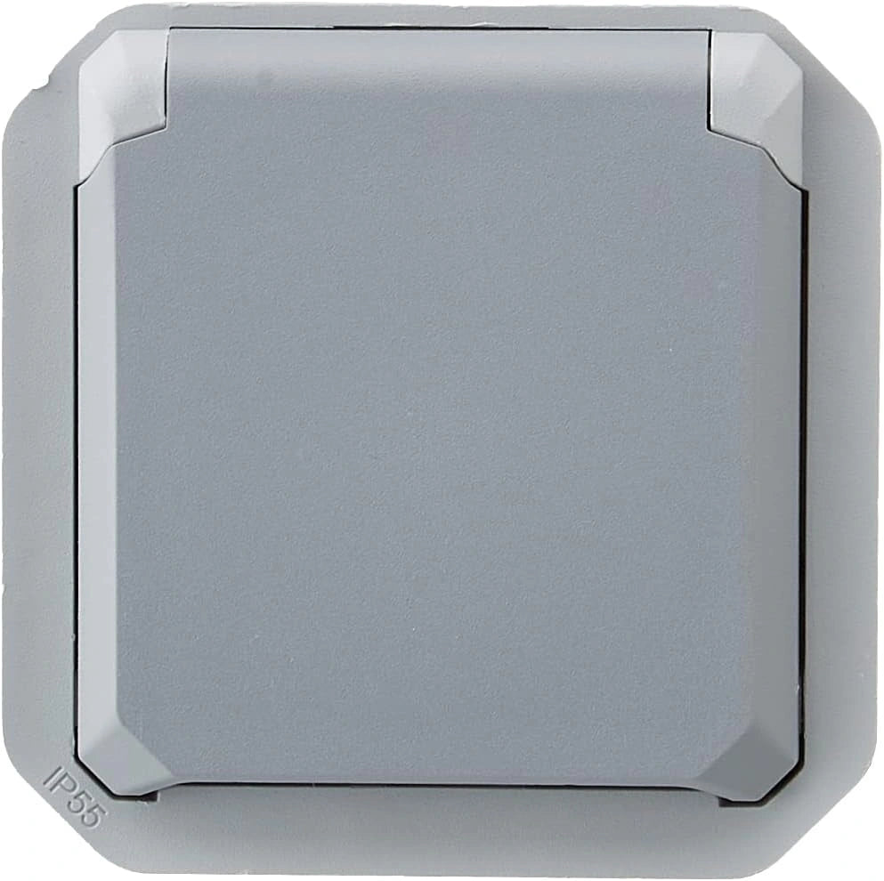 Prise ¨¦tanche Legrand IP55 16A 2P+T avec Volet - Gris - Compatible Plaque ou Bo?tier Plexo