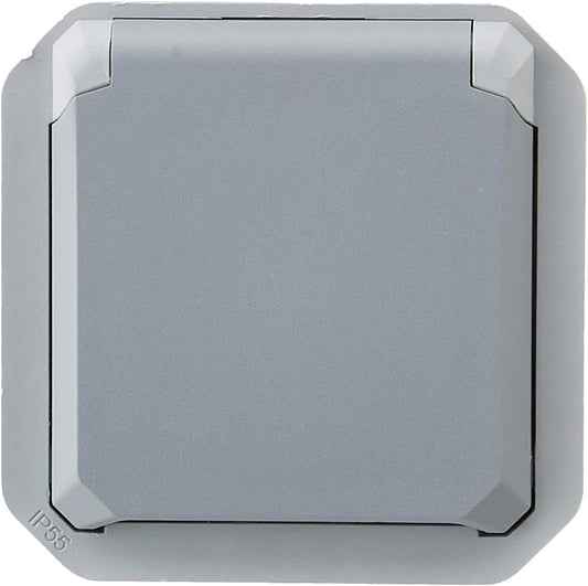 Prise ¨¦tanche Legrand IP55 16A 2P+T avec Volet - Gris - Compatible Plaque ou Bo?tier Plexo