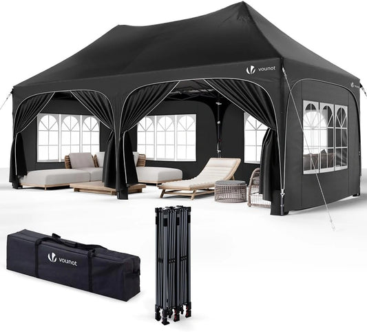 Tonnelle Pliante VOUNOT 3x6m avec Parois Amovibles et Sacs de Sable, Imperm¨¦able Anti-UV pour Mariage et Festival, Noir