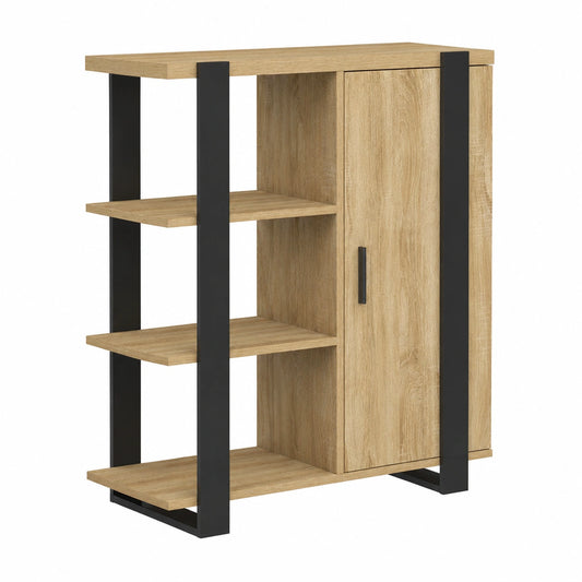 Buffet d'appoint 3 étagères avec placard bois noir 70 cm