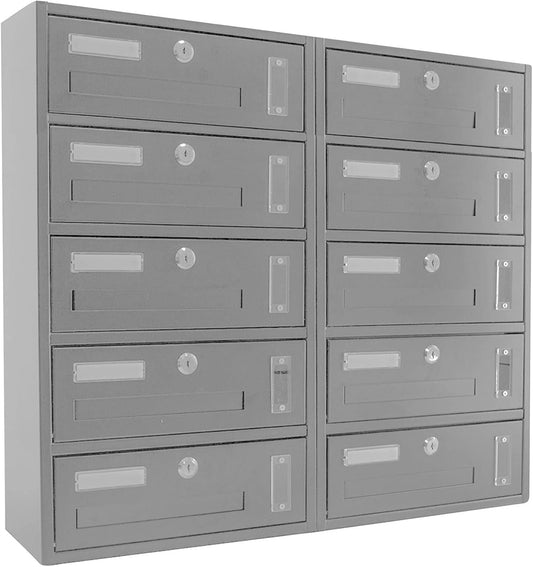 Bo?te aux lettres murale modulable pour immeuble, fabriqu¨¦e en Italie, argent, 10 compartiments