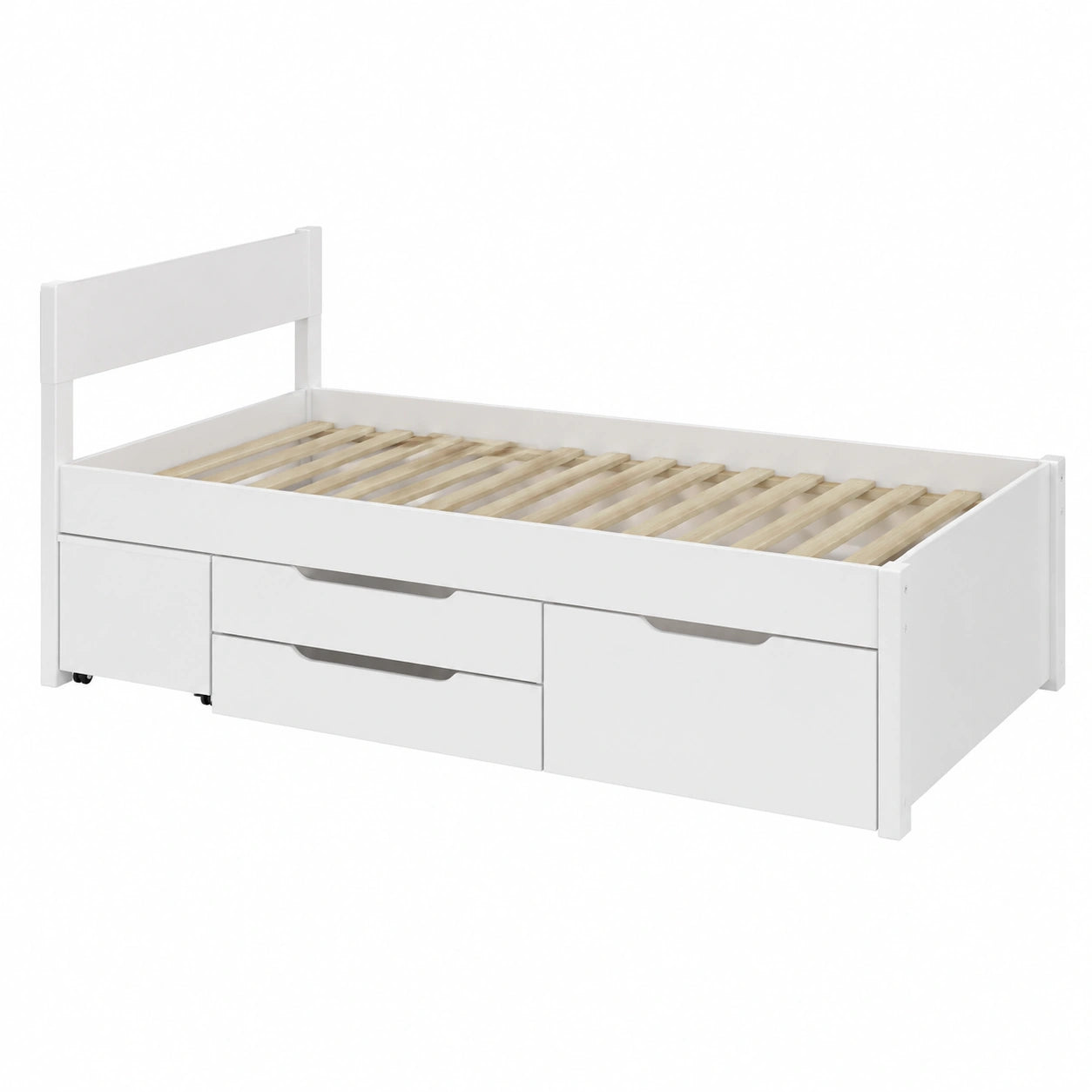 Lit Simple 90 x 200 cm avec Rangement et Tiroirs Blanc