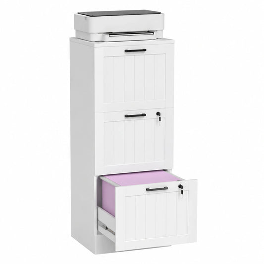 Caisson de rangement blanc 3 tiroirs avec verrou et barres réglables 40x40x101cm
