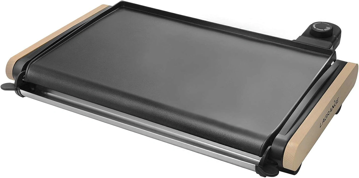 Plancha ¨¦lectrique LAGRANGE 2000 W - Made in France, Thermostat R¨¦glable, Rev¨ºtement Antiadh¨¦sif, Collecteur de Jus Amovible, Poign¨¦es en Bois