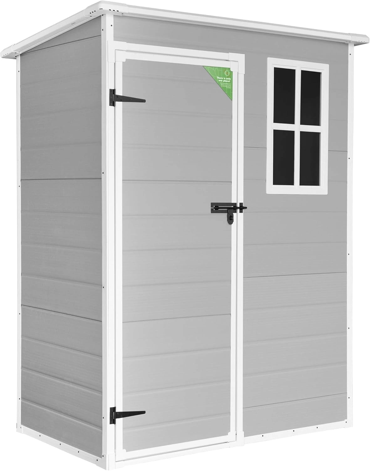Abri de Jardin en R¨¦sine 1.4 - Montage Facile - Fen¨ºtre Lumineuse - Panneaux ¨¦pais 12mm - Plancher Int¨¦gr¨¦ - Blanc et Gris - Rangement Ext¨¦rieur PVC 1,37m2