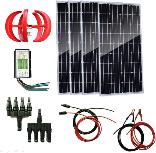 Syst¨¨me hybride ¨¦olien-solaire 700 W avec 4 panneaux solaires de 100 W et ¨¦olienne de 300 W