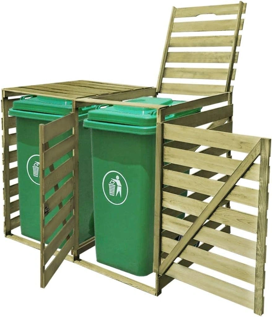 Abri en Bois Double pour Poubelles 240L - FSC, R¨¦sistant et Durable, 142 x 92 x 120 cm