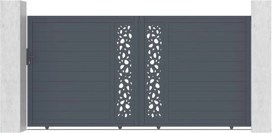 Portail Coulissant et Portillon en Aluminium Gris SUNNY 3,5m x 1m, Hauteur 180cm