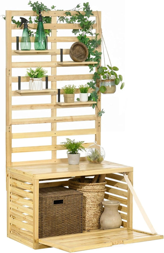 Coffre de Rangement en Bois Massif pour Jardin avec ¨¦tag¨¨res, 80x45x160 cm