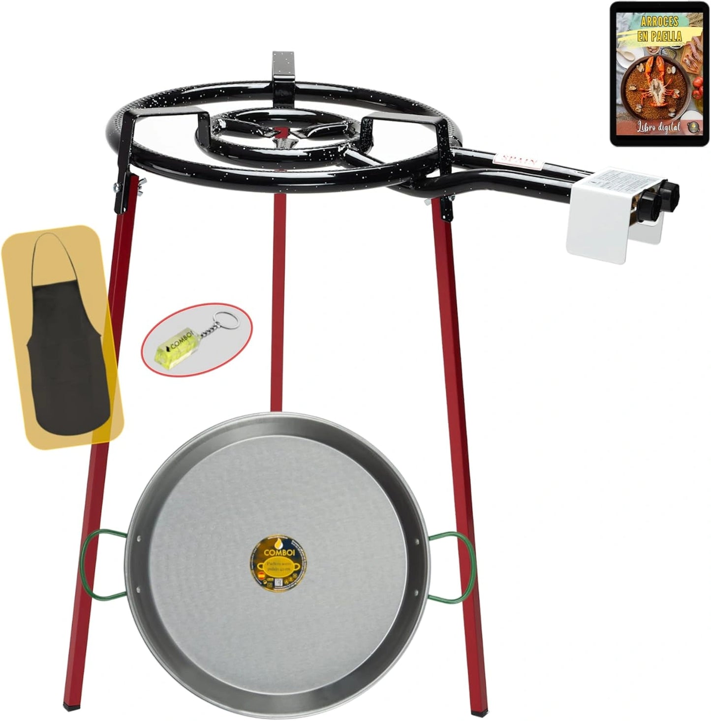 Kit Br?leur ¨¤ Gaz pour Paella 40 cm - Inclut Po¨ºle de 46 cm, Pieds et Recettes