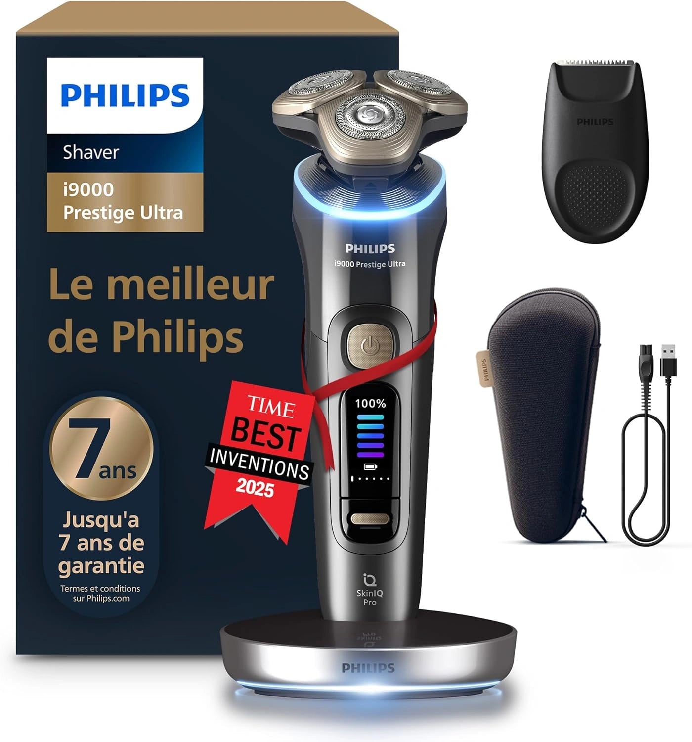 Rasoir ¨¦lectrique Philips Prestige Ultra i9000, Usage Sec et Humide, Technologie SkinIQ Pro, Lames NanoTech 360¡ã, Triple Lift & Cut, 5 Modes de Rasage, Mod¨¨le XP9402/11