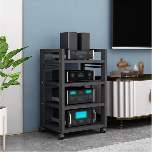 Meuble Audio/HiFi Noir ¨¤ 4 Niveaux, Armoire Moderne pour Composants St¨¦r¨¦o et Multim¨¦dia