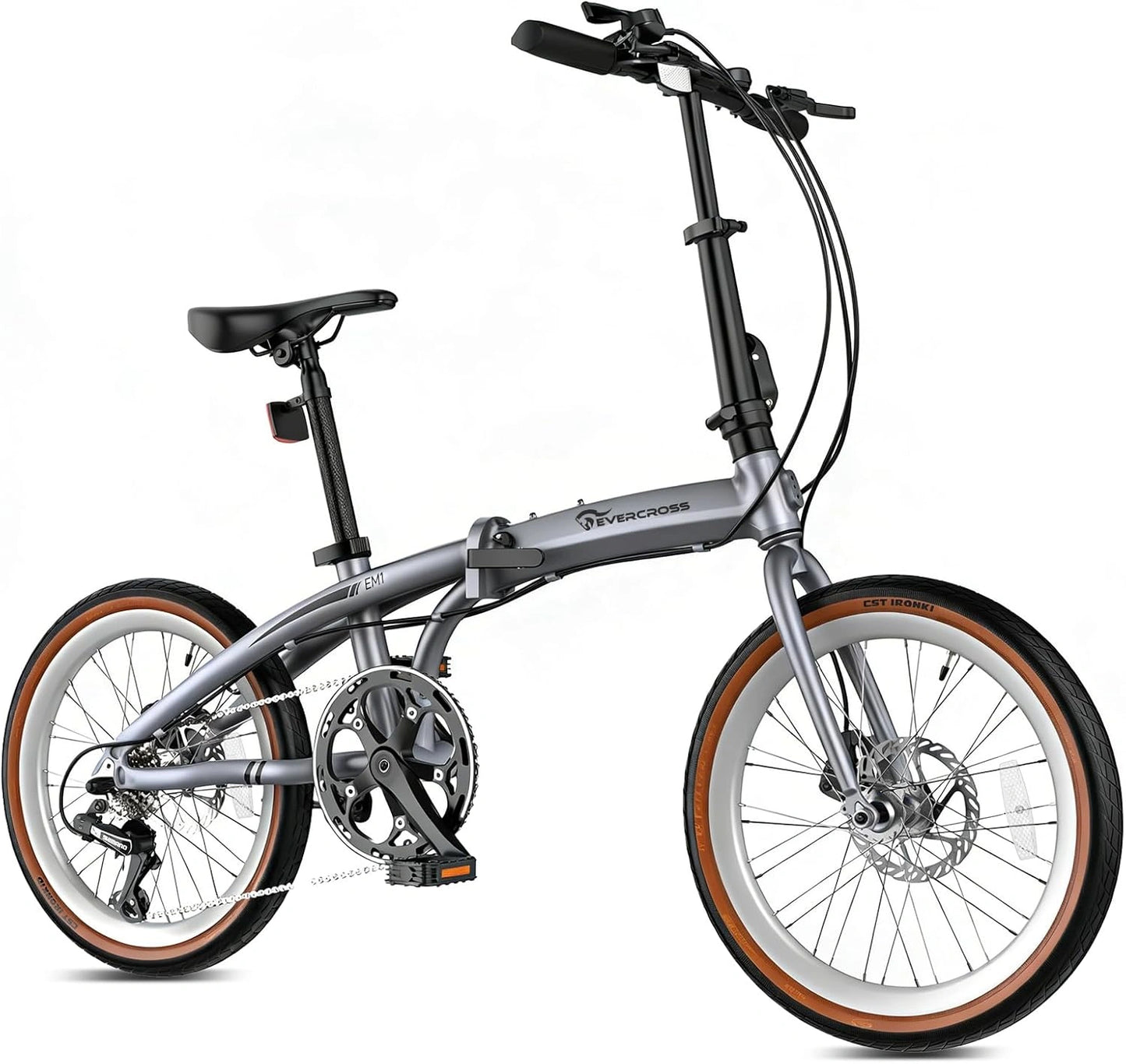 V¨¦lo Pliant EVERCROSS EM1 20" pour Adolescents et Adultes, 7 Vitesses, Freins ¨¤ Disque Doubles, Cadre Aluminium L¨¦ger