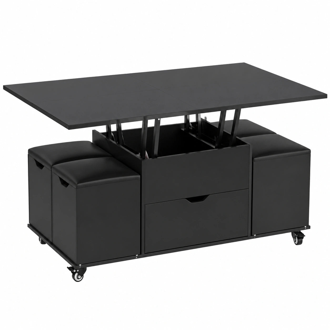 Table basse relevable multifonctionnelle avec tiroir et tabourets