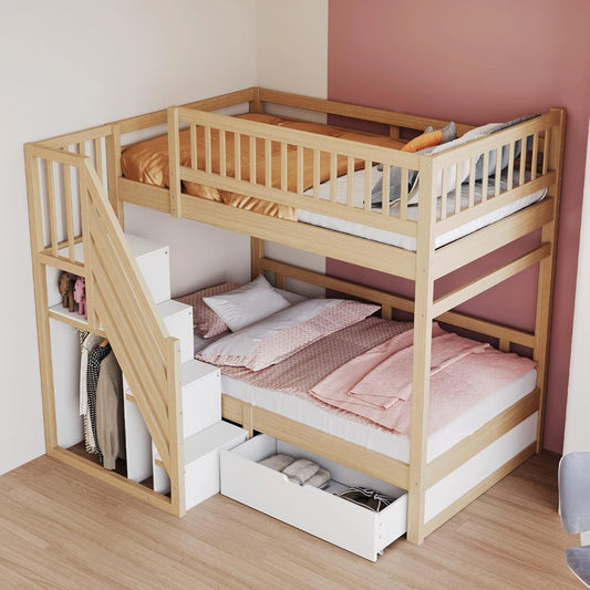 Lit Superpos¨¦ Enfant 90x200cm Bois Massif avec ¨¦chelle et Tiroir