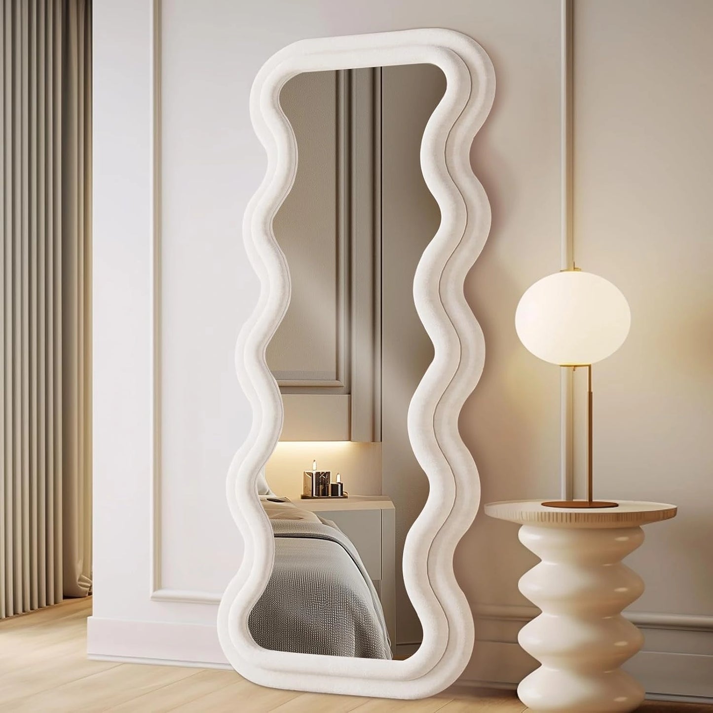 Grand miroir en flanelle ivoire, 160x60 cm, pour chambre ou entr¨¦e, ¨¤ poser ou fixer