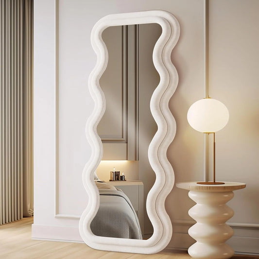 Grand miroir en flanelle ivoire, 160x60 cm, pour chambre ou entr¨¦e, ¨¤ poser ou fixer