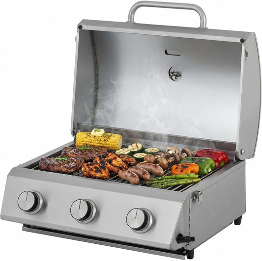 Grill ¨¤ Gaz Portable Tarrington House CATHAN 3 Br?leurs, Acier Inoxydable, 6.6 kW, Thermom¨¨tre Int¨¦gr¨¦, Allumage Pi¨¦zo, Argent