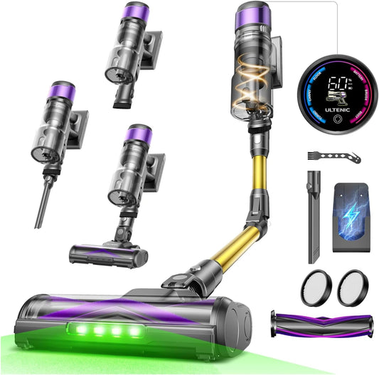 Aspirateur Balai Ultenic sans Fil, Puissance 55kPa, Autonomie 60min, Technologie GreenEye, Tube R¨¦tractable, Brosse Anti-Emm¨ºlement, Id¨¦al pour Poils d'Animaux, Sols Durs et Int¨¦rieur de Voiture